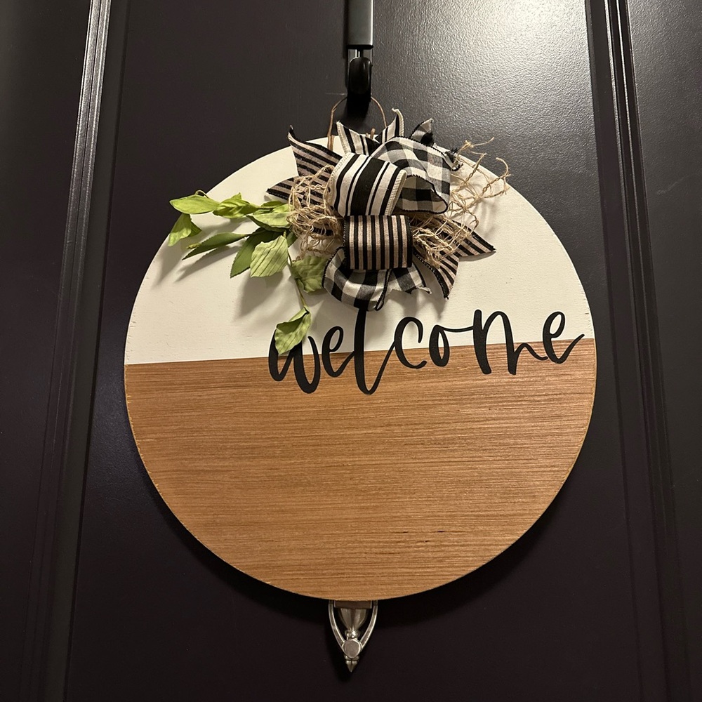 Welcome Sign with Bow and Greenery